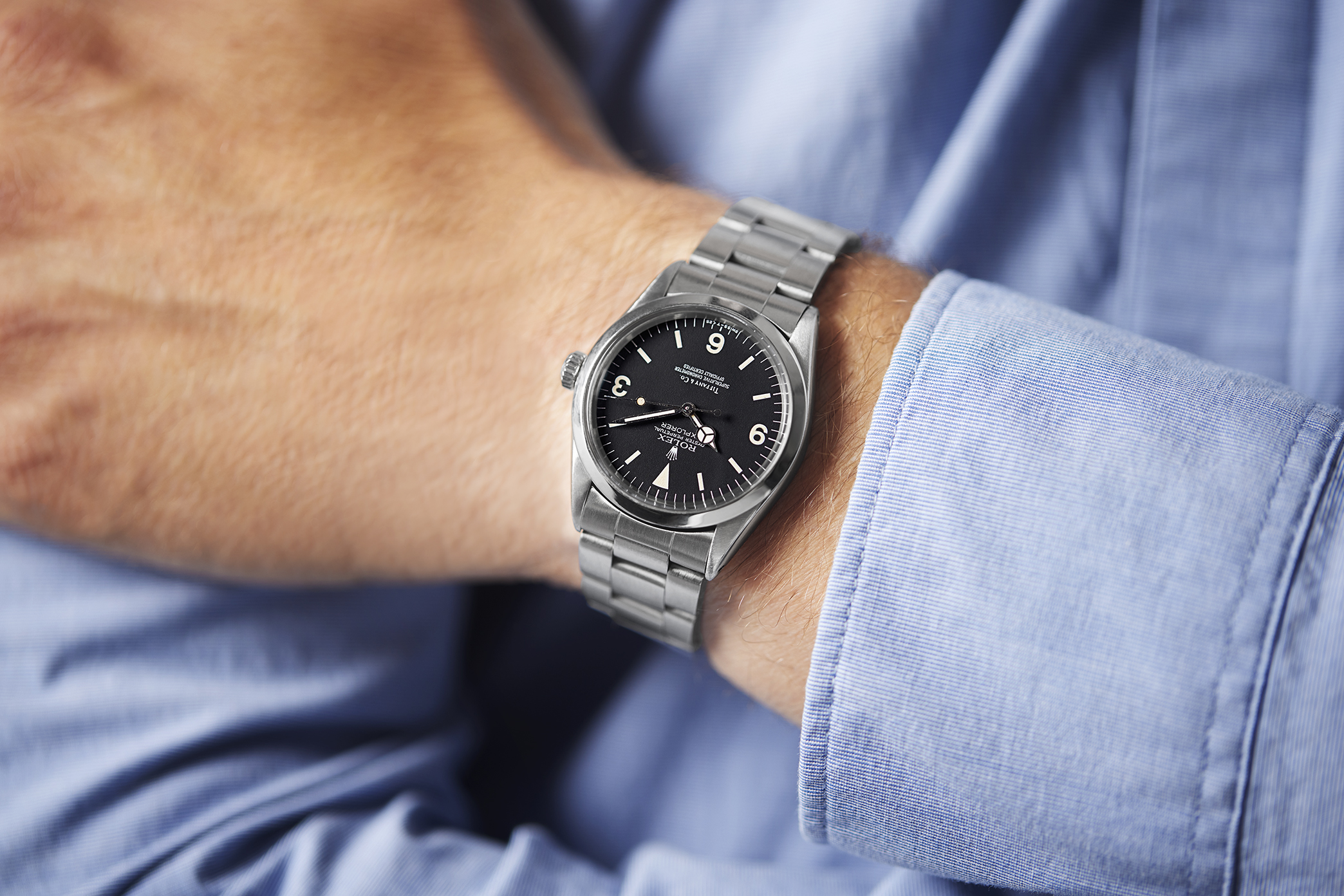 A vintage Tiffany Explorer on the wrist