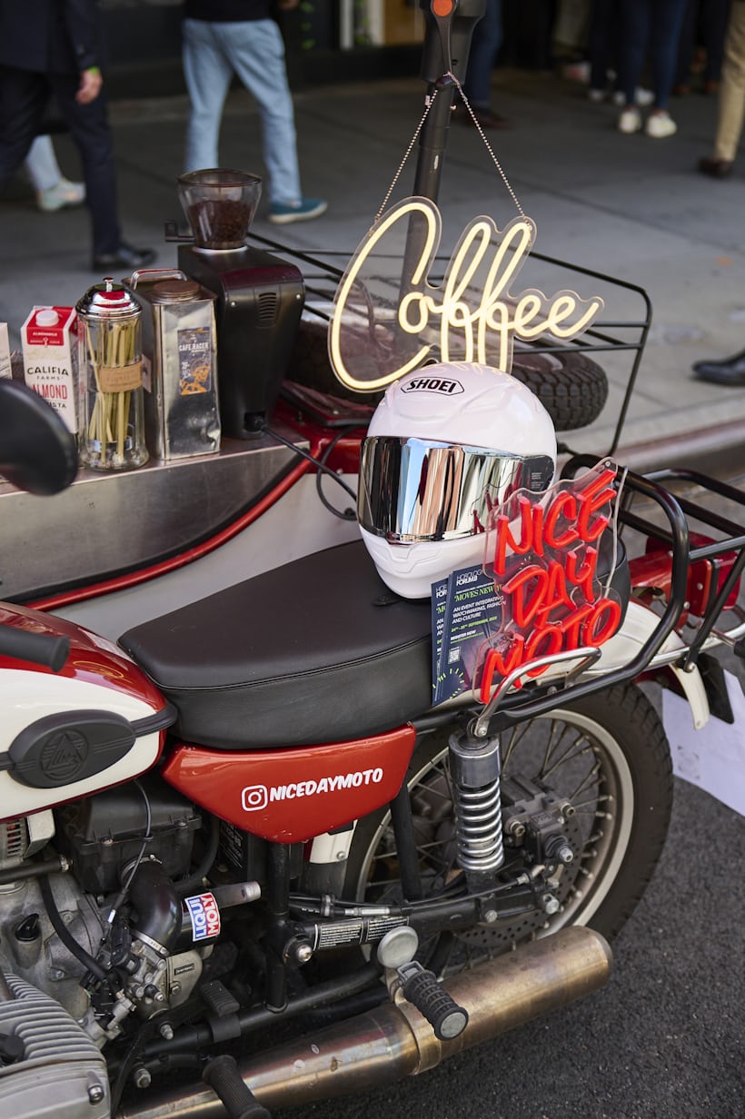 A coffee cart on a motorcycle