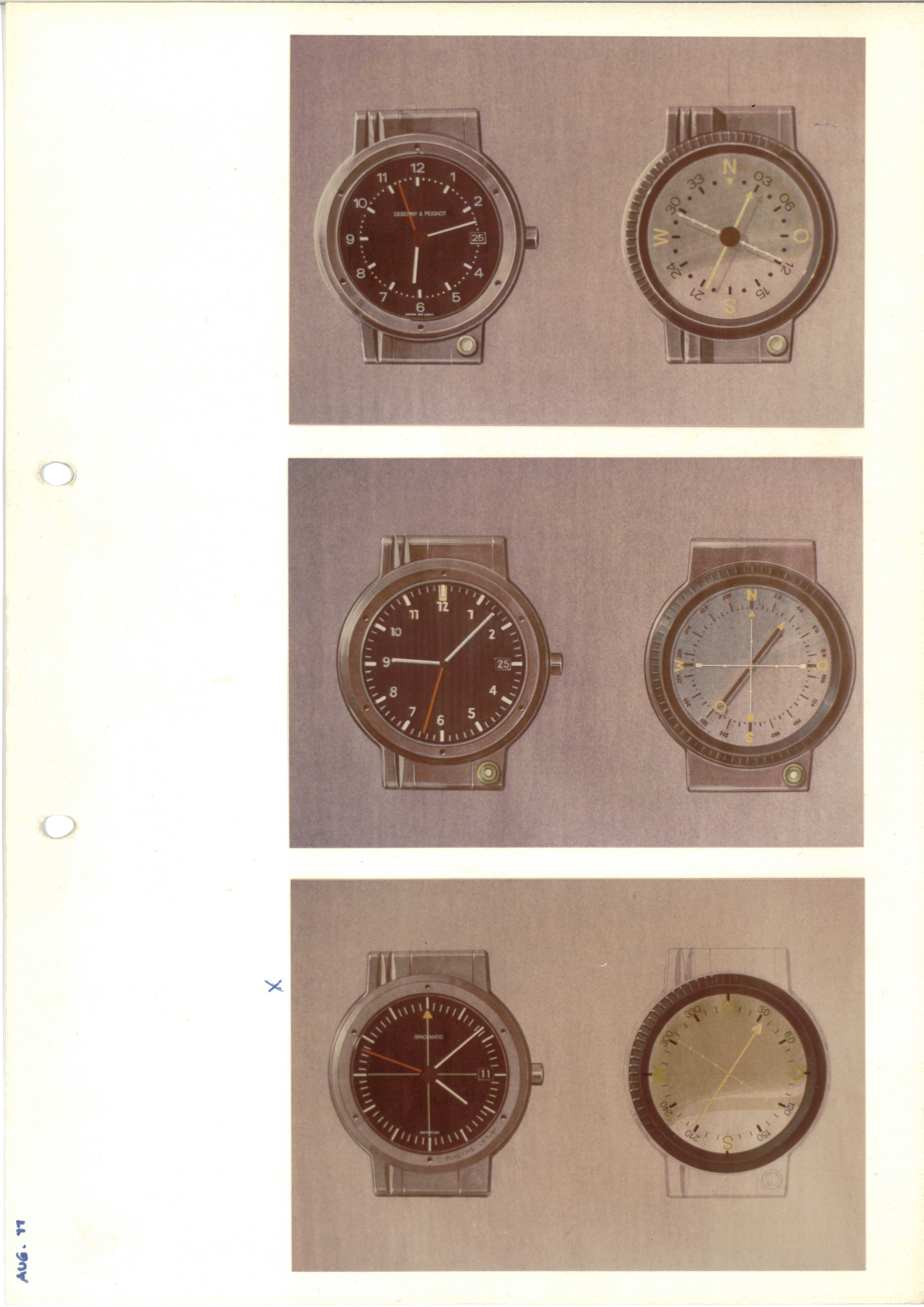 Sketches of early designs of the IWC Porsche Design Compass Watch