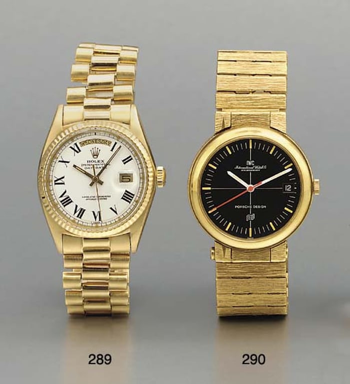 Two watches including a gold IWC Porsche Design Compass Watch.