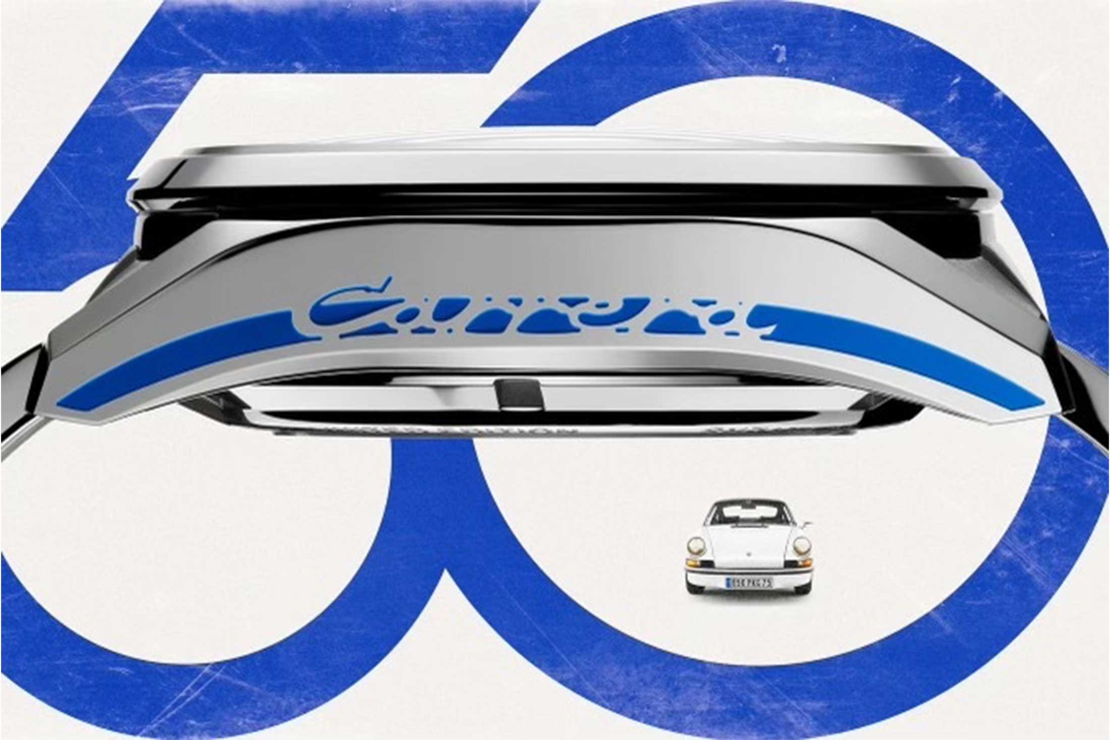 a porsche inside a graphic of the number 50