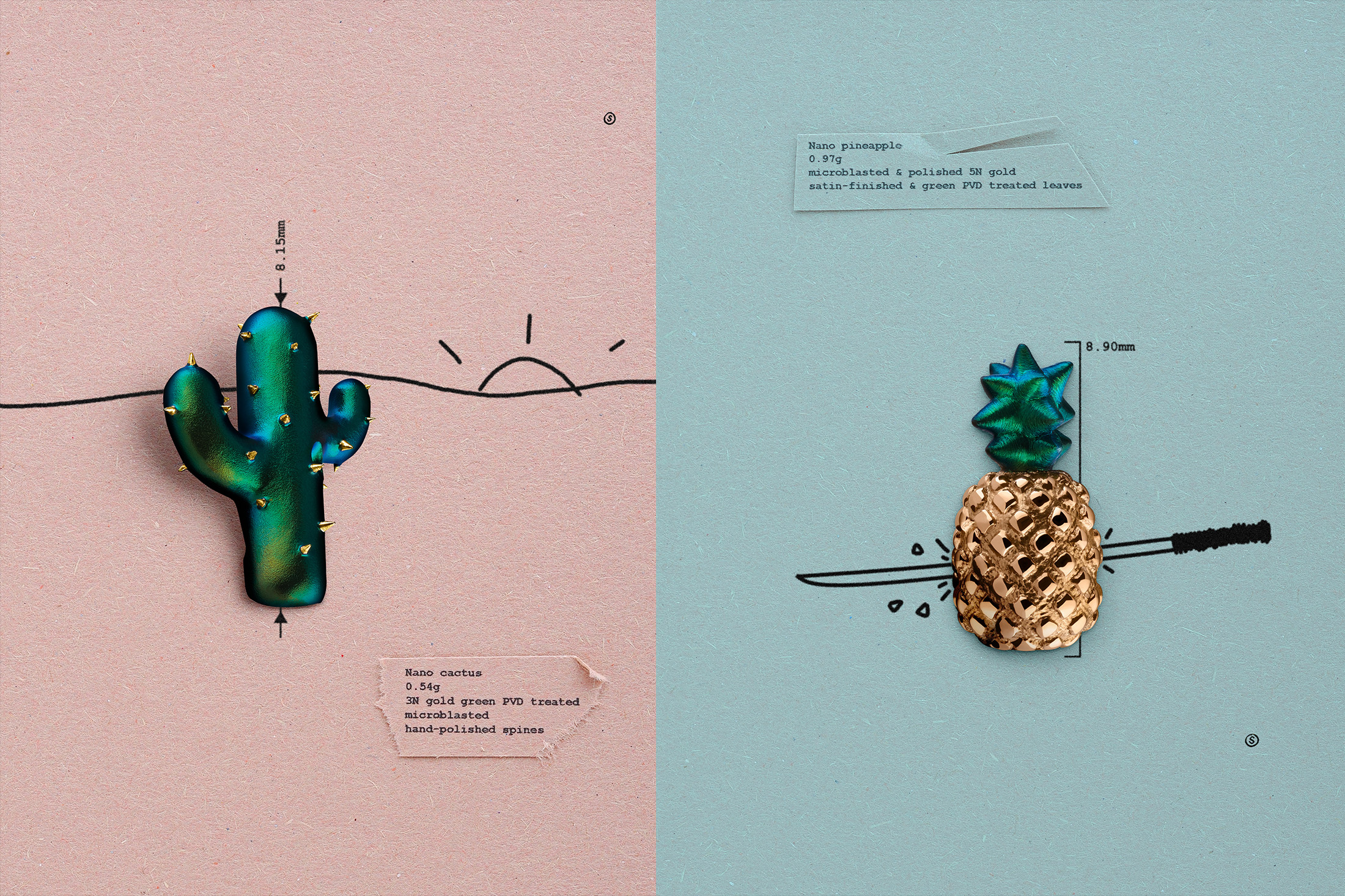 Cactus and pineapple charm