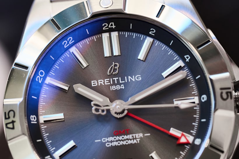 The silver dial Breitling Chronomat Automatic GMT.