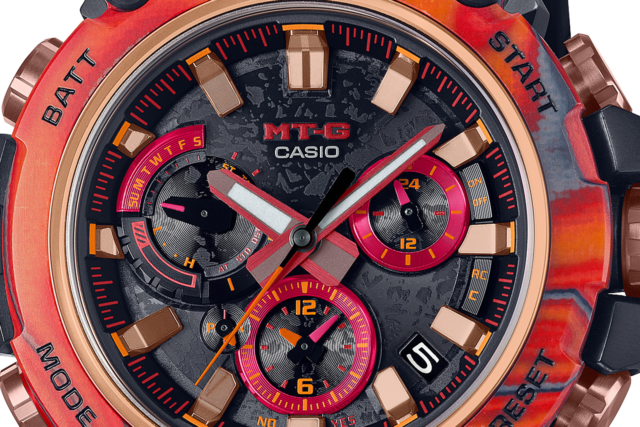 The dial of the G-SHOCK MTGB3000FR-1A