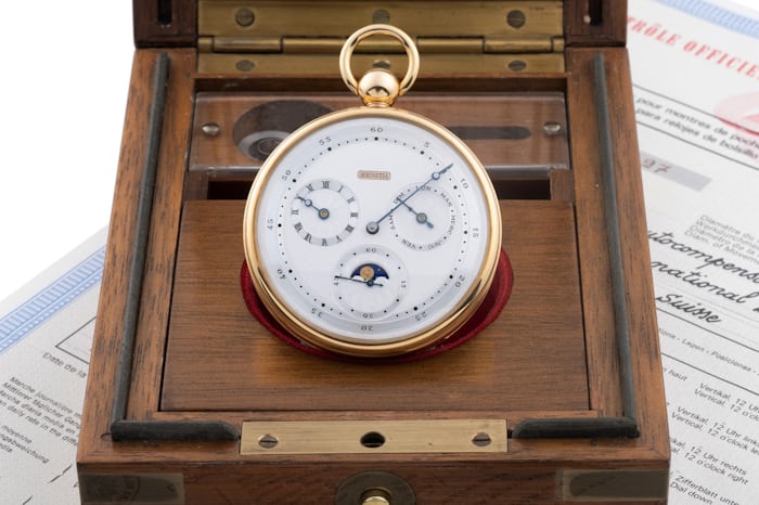Thomas Engel for Zenith Pocket Chronometer, Regulator Dial with Day and Moon Phases
