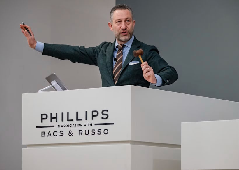 Aurel Bacs at the podium during a recent auction in New York City