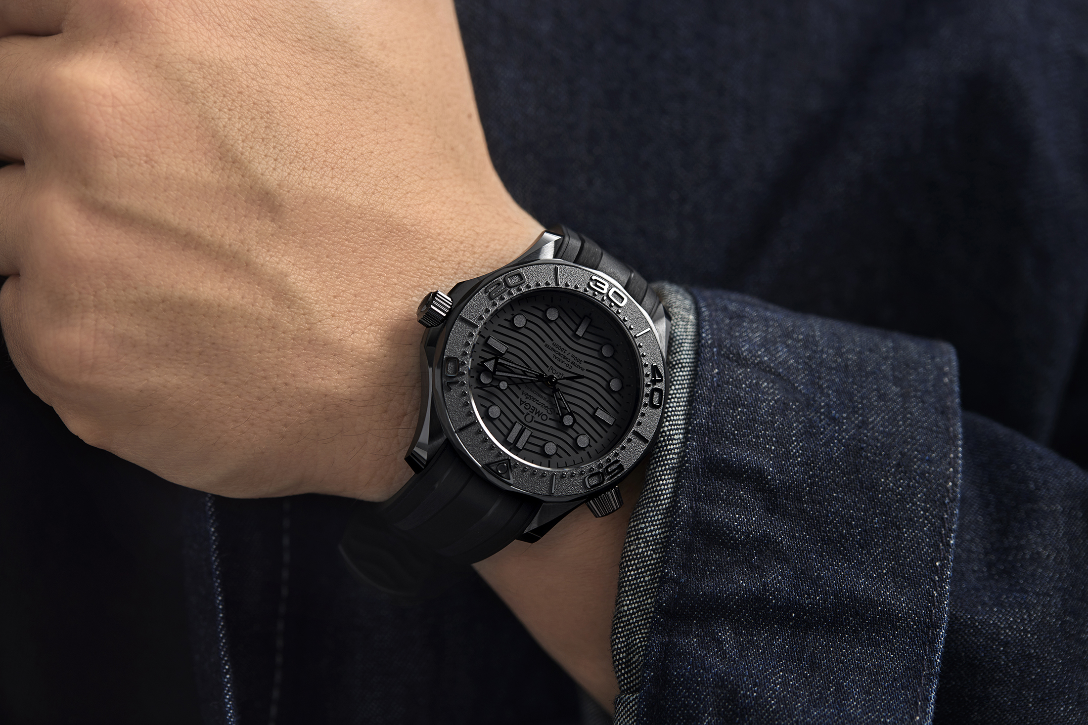 Omega Seamaster Black Black on wrist