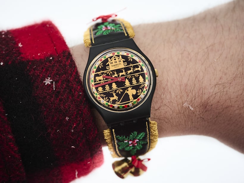 The Swatch Golden Merry Christmas sweater watch