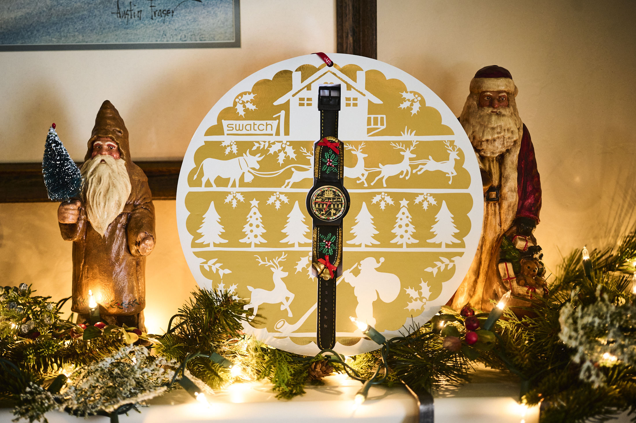 The Swatch Golden Merry Christmas sweater watch packaging