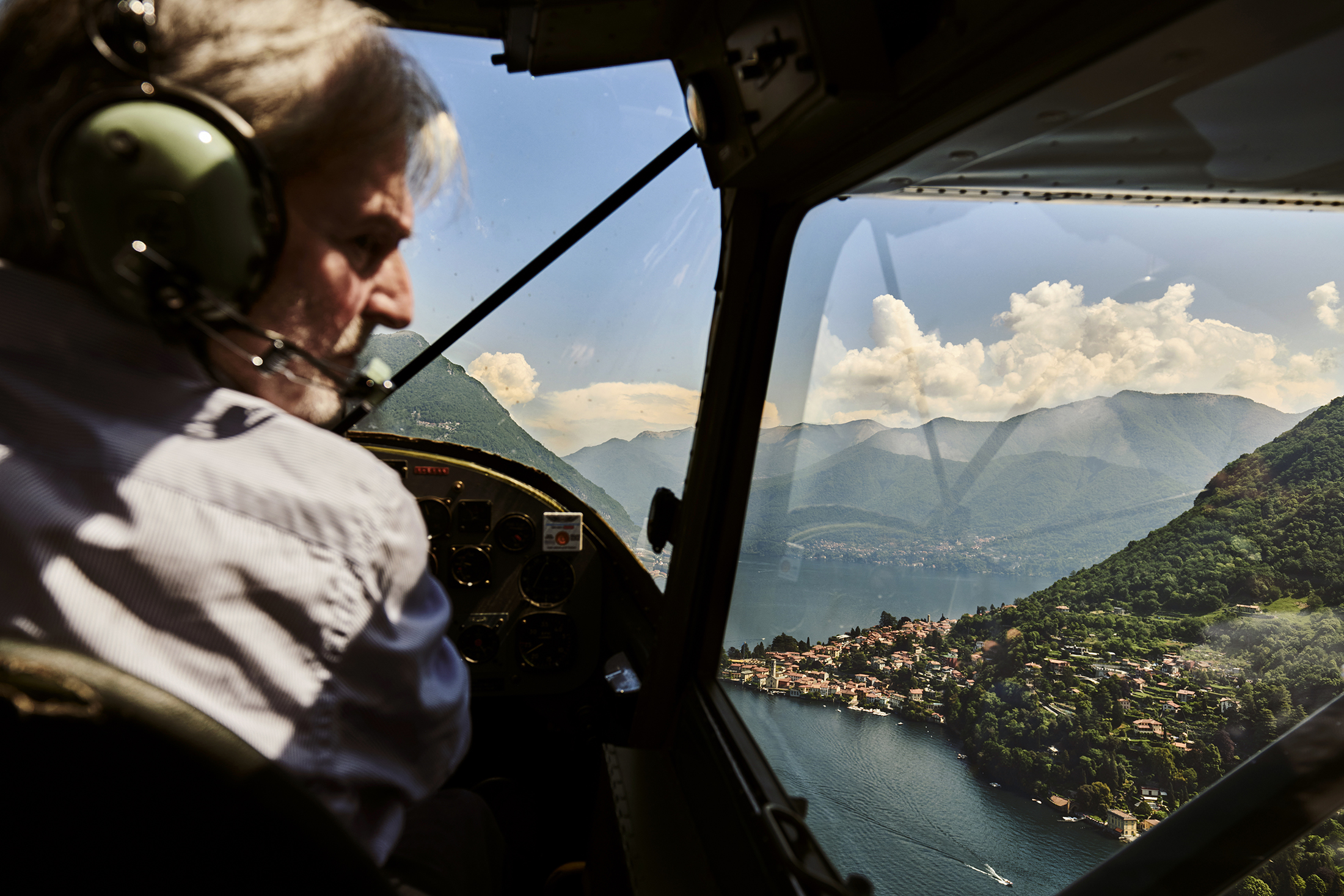 Pilot flying an airplane.