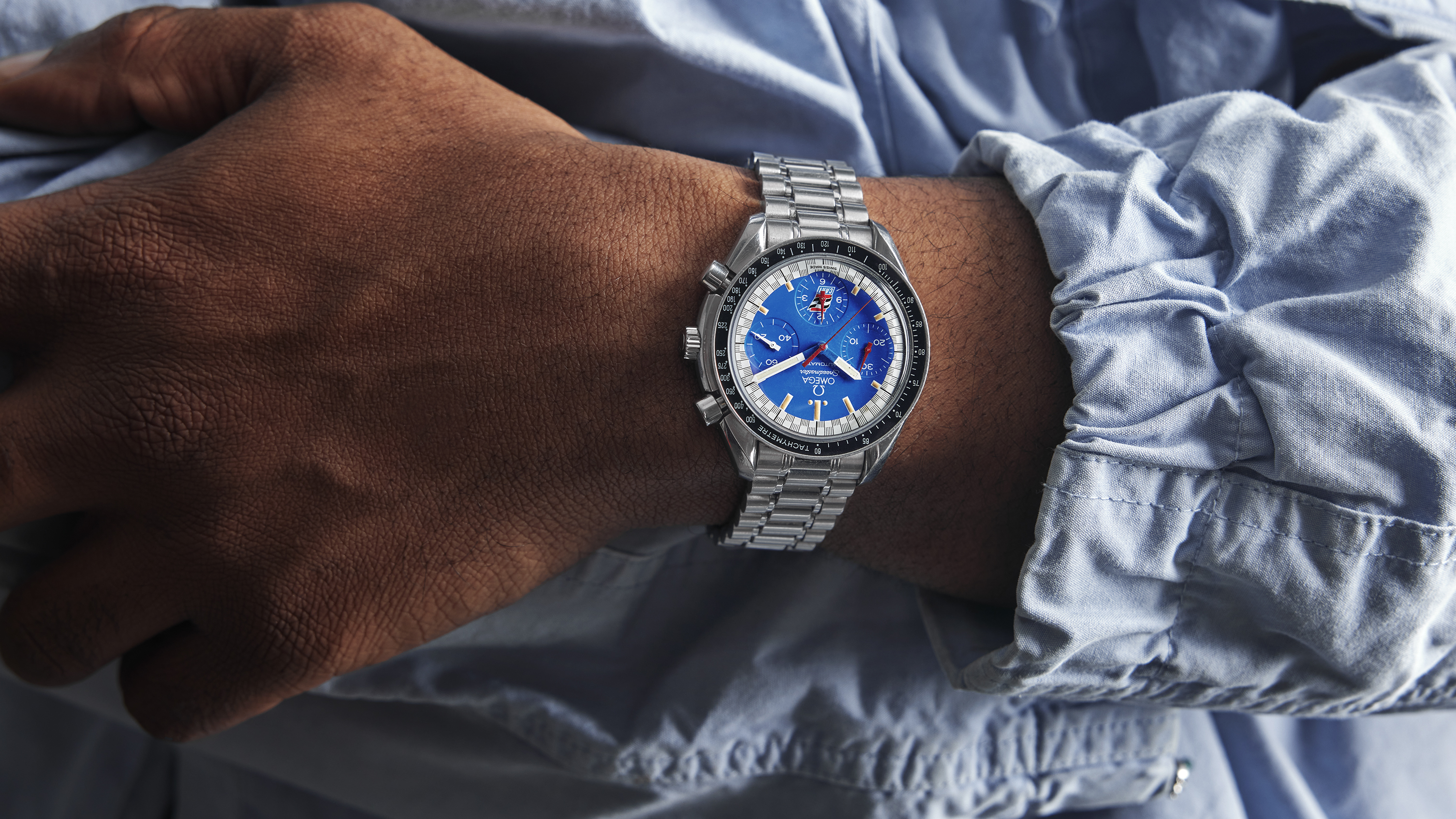 An Omega Speedmaster reduced on the wrist