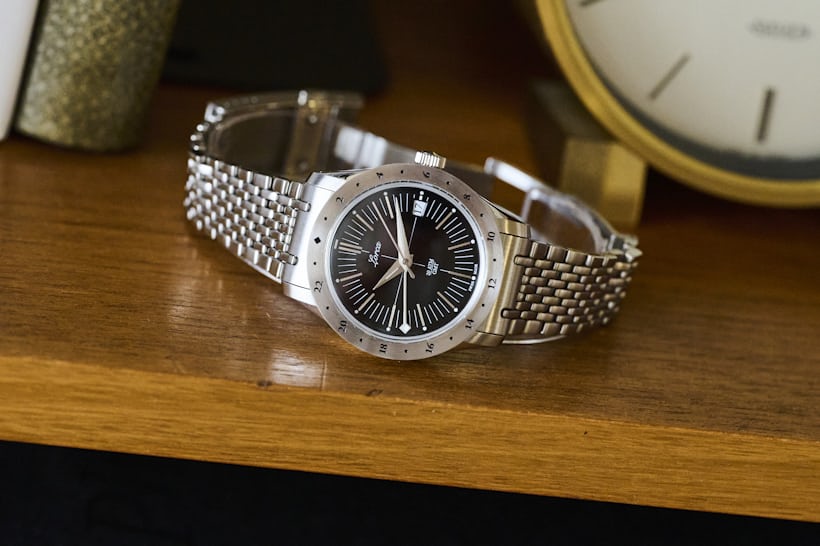 the Lorca GMT watch lying on a shelf