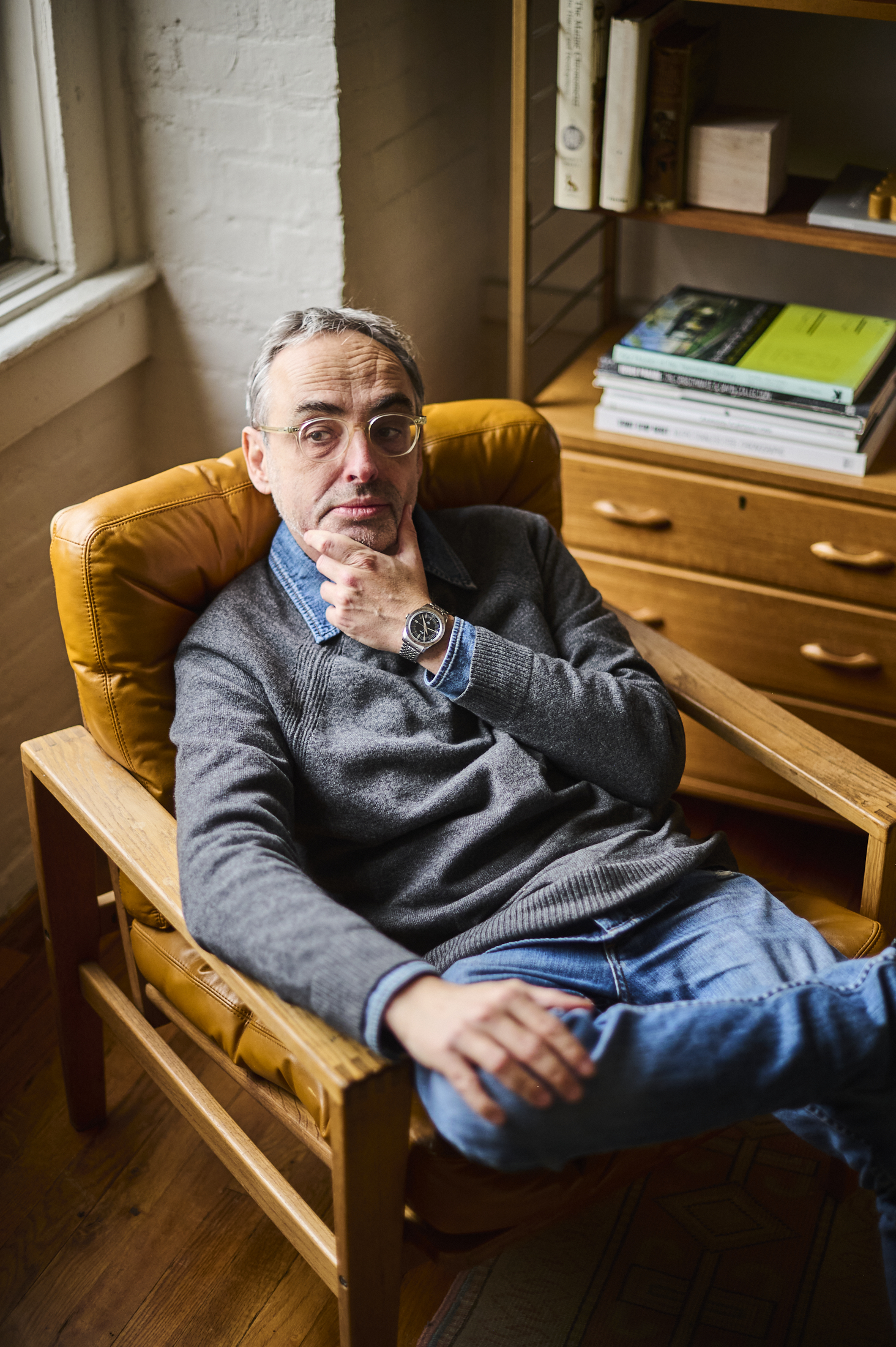 man in chair wearing lorca watch 