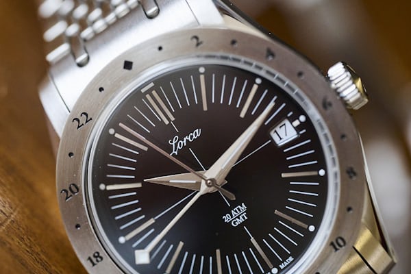 close up of lorca watch dial 