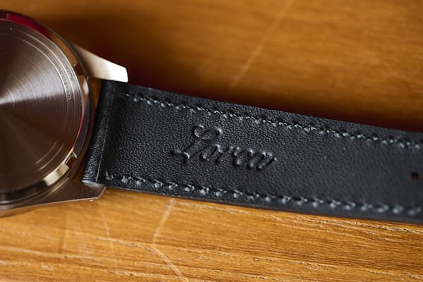 close up of strap of lorca watch 