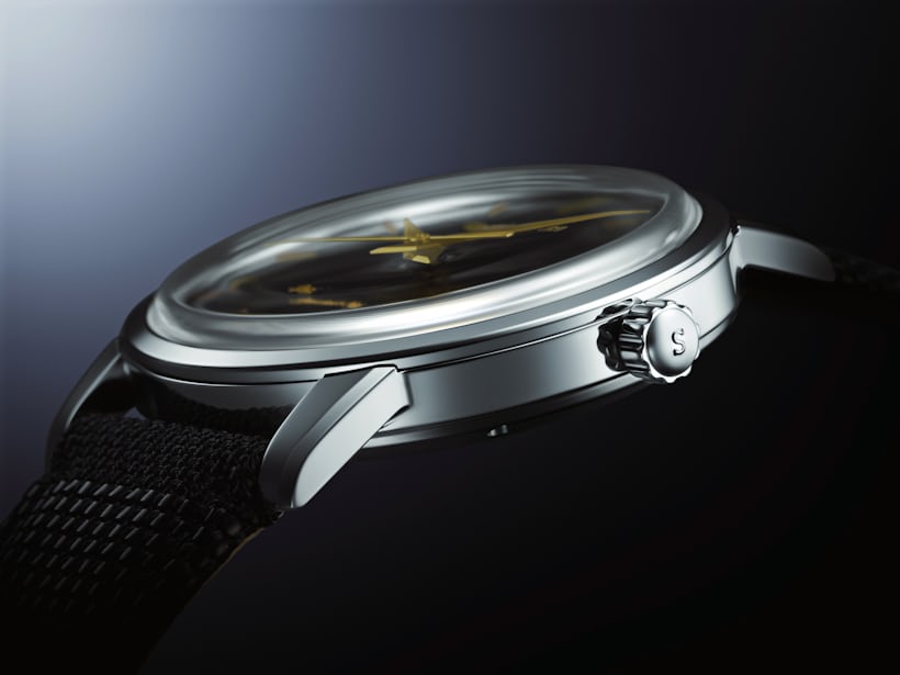 The side profile of a Grand Seiko watch