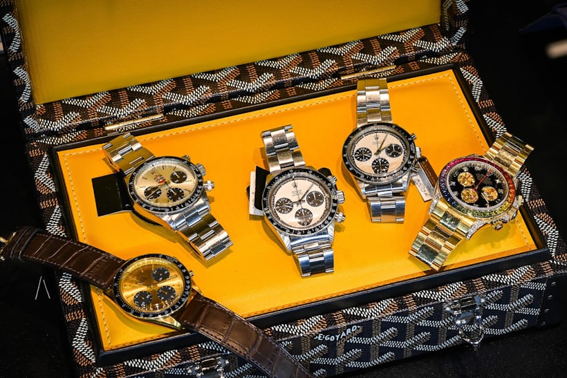 A box of Rolex Daytona watches
