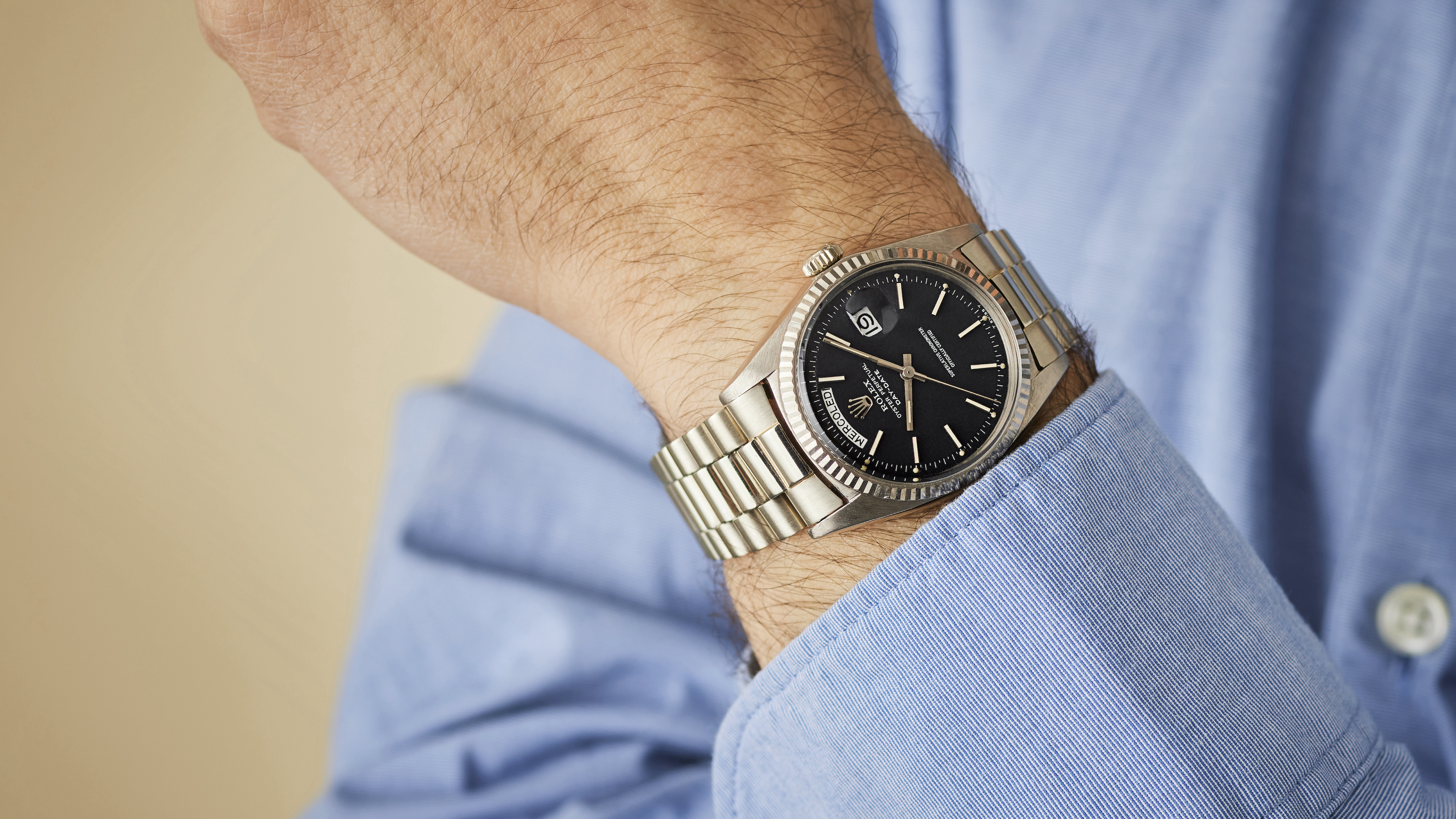 A vintage Rolex Day-Date on the wrist