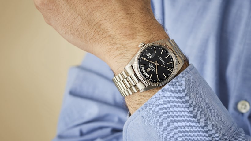 A vintage Rolex Day-Date on the wrist