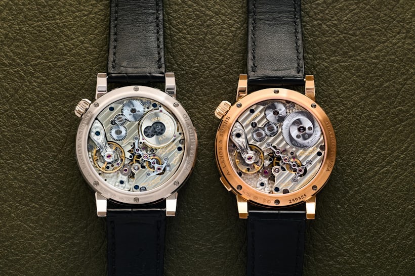 A comparison photo of new and old Zeitwerk movements