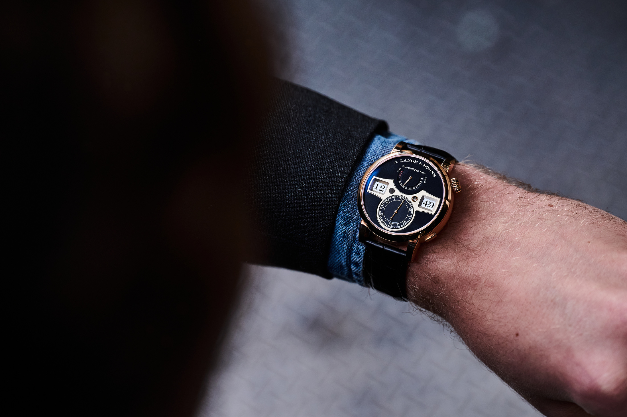 The Lange Zeitwerk being worn on the wrist