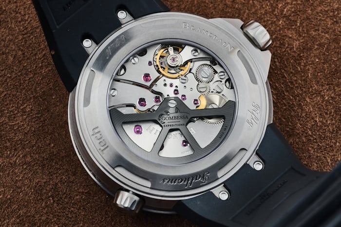 The 13P8 movement of the Blancpain Fifty Fathoms Tech Gombessa