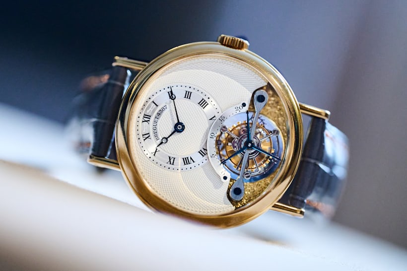 The Breguet tourbillon ref 3350 laying on its side