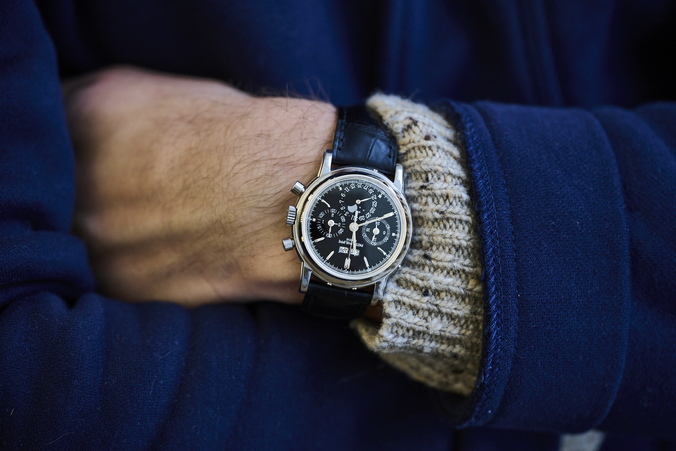 Patek 3970 perpetual calendar chronograph wrist shot