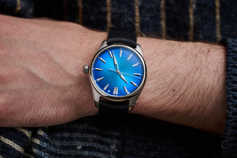 The Pioneer Centre Seconds Arctic Blue on the wrist