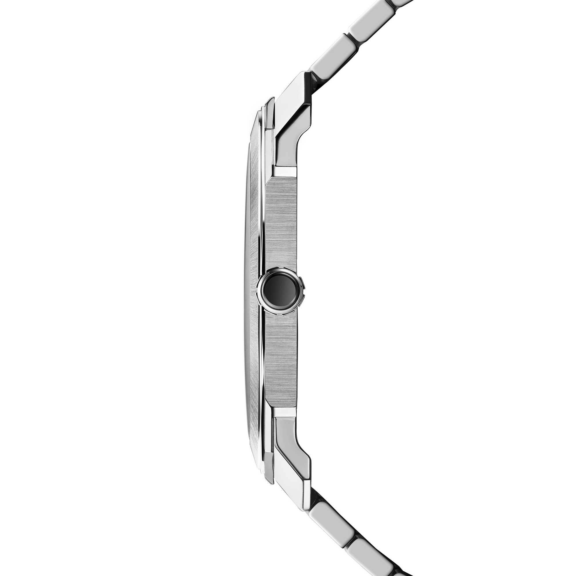 side view of the case of a bulgari octofinissimo watch 