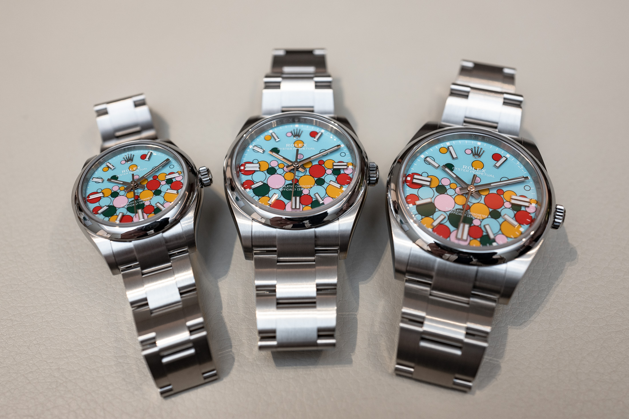 ロレックス　オイスターパーペチュアルの“セレブレーションダイヤル”、31mm、36mm、41mmの3サイズ比較