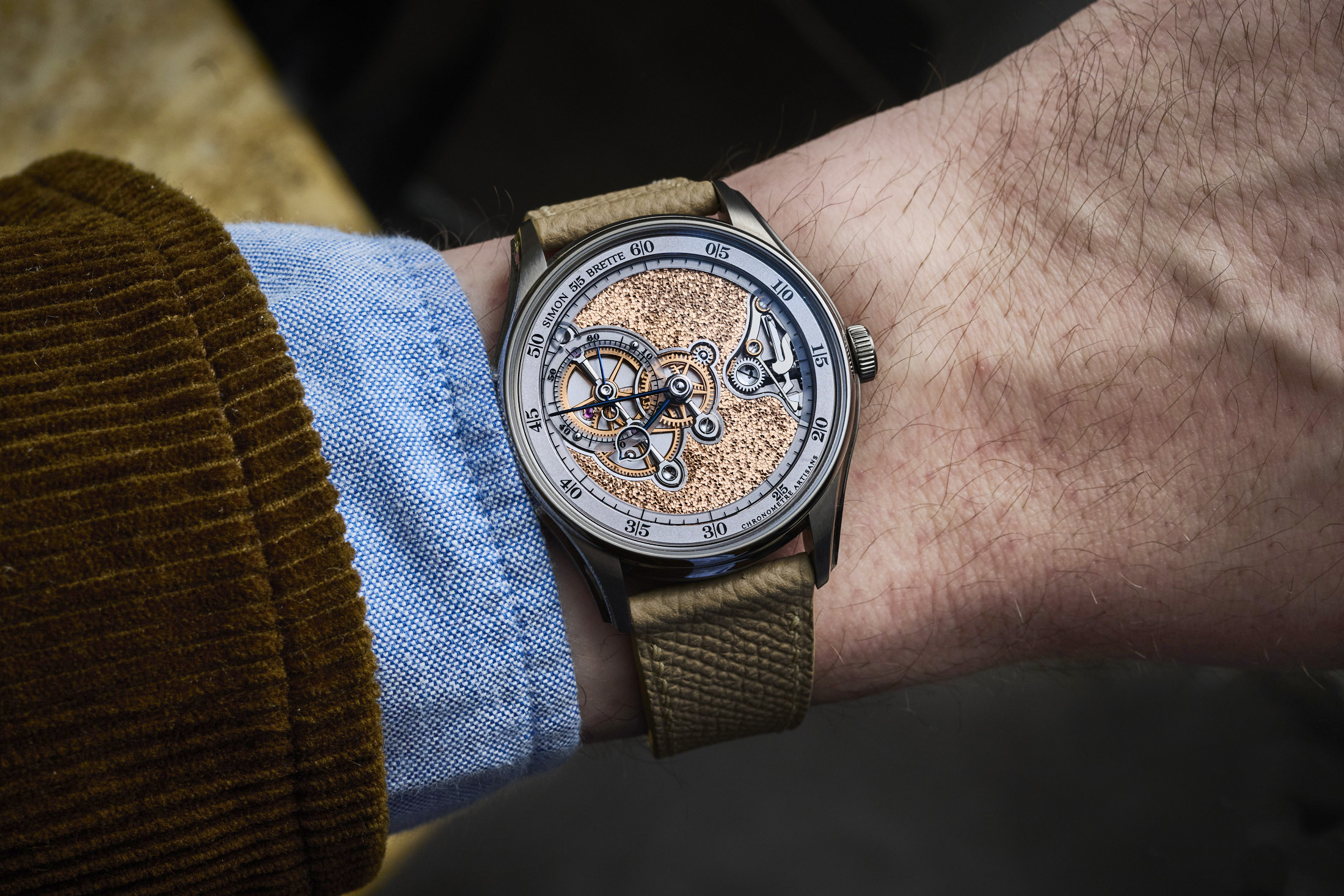 Simon Brette's Chronomètre Artisans suscription on the wrist