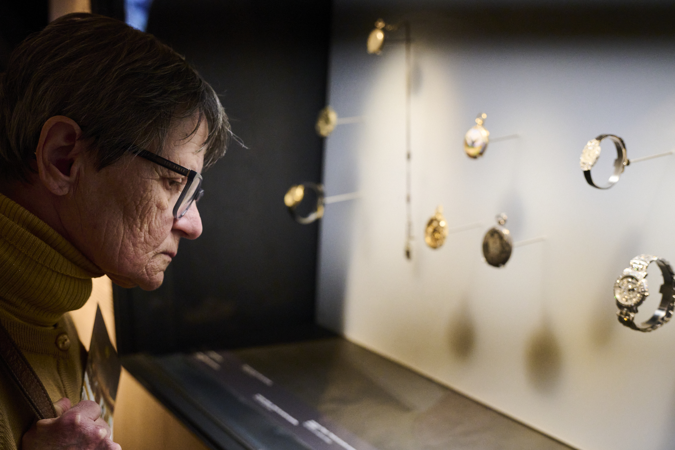 Looking at a display of watches