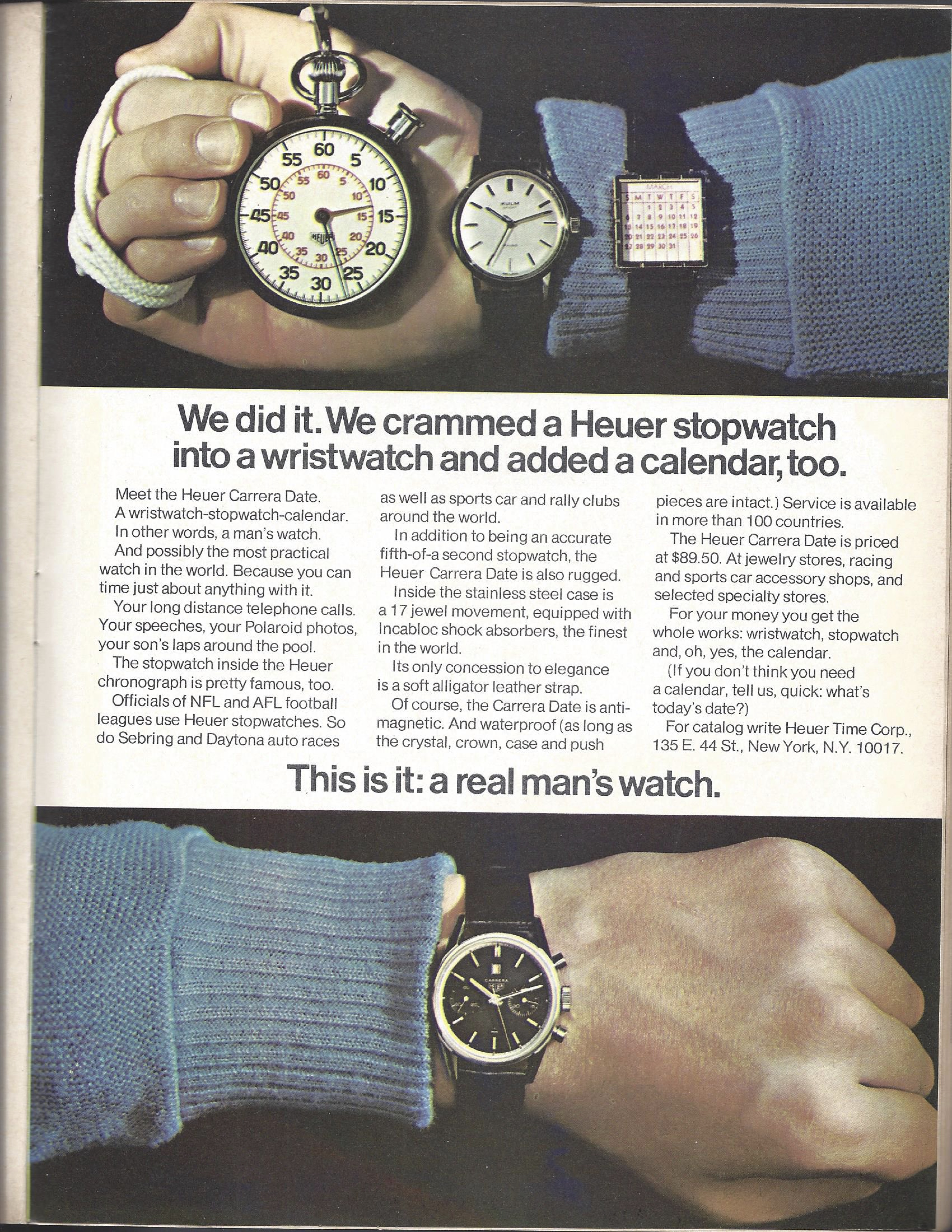 A full page Heuer advertisement in Car and Driver