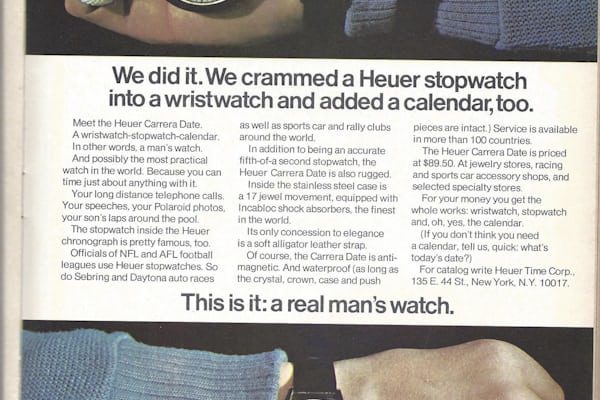 A full page Heuer advertisement in Car and Driver