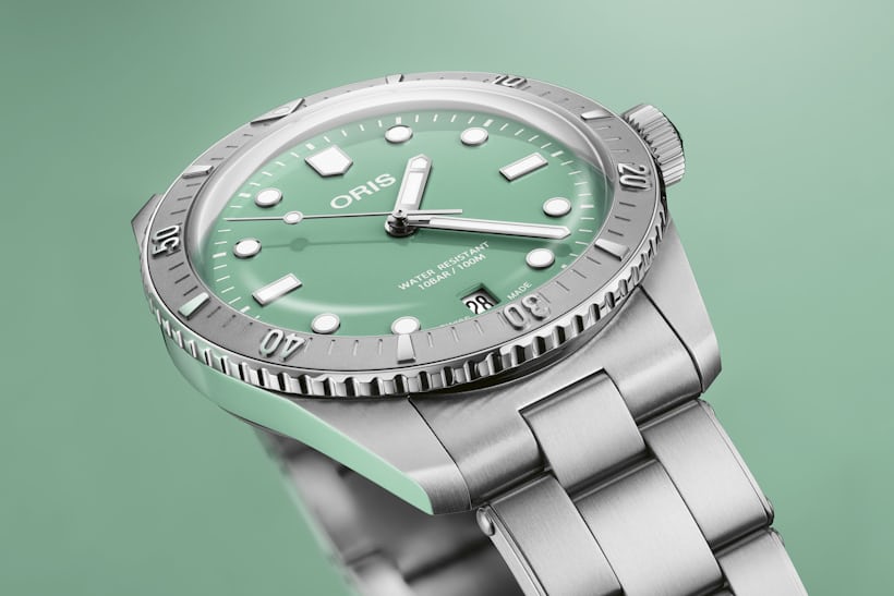 The Oris Divers Sixty-Five Cotton Candy Green