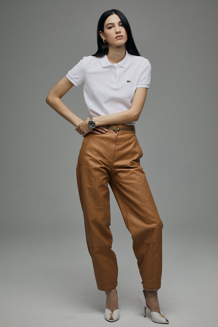 Model wearing Lacoste Polo and BB58