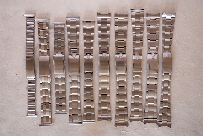 The Bonklip (far left) for Rolex and the evolution of the Oyster bracelet.