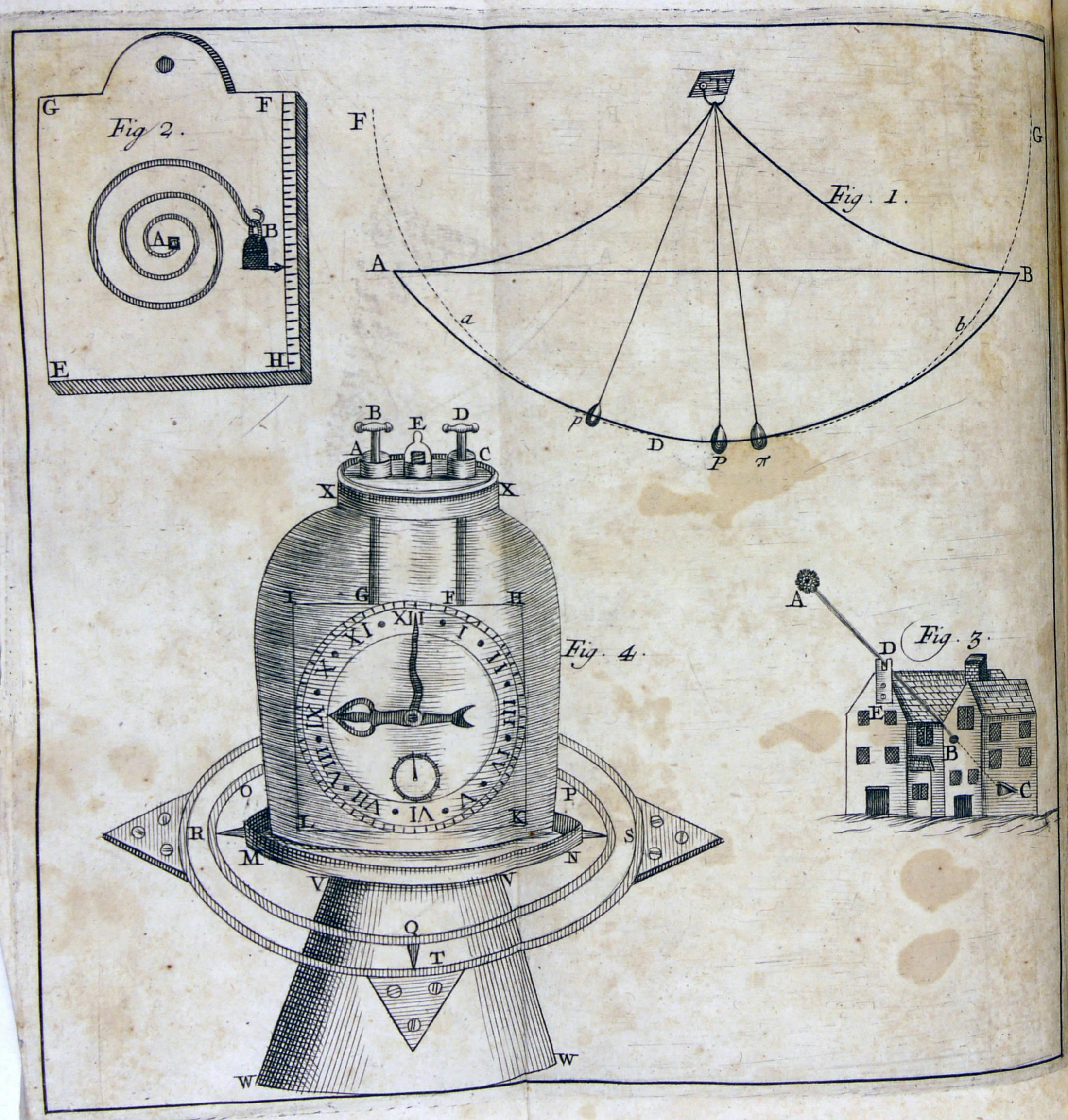 Diagram from Jeremy Thacker's pamphlet, illustrating his proposed vacuum-enclosed sea clock.