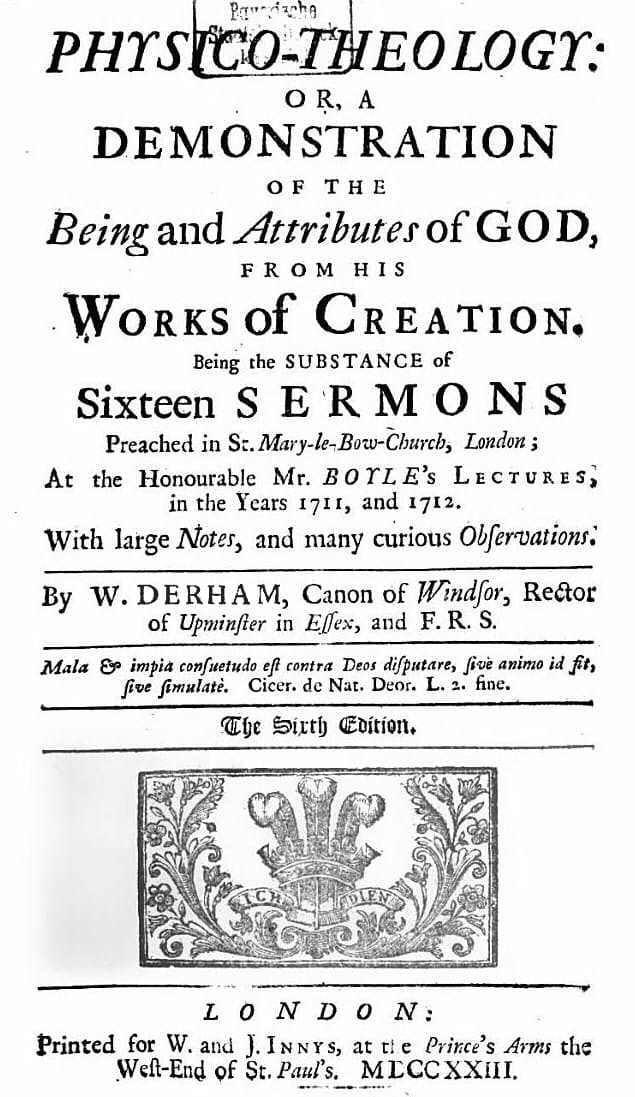 The title page of Derham's Physico-Theology.