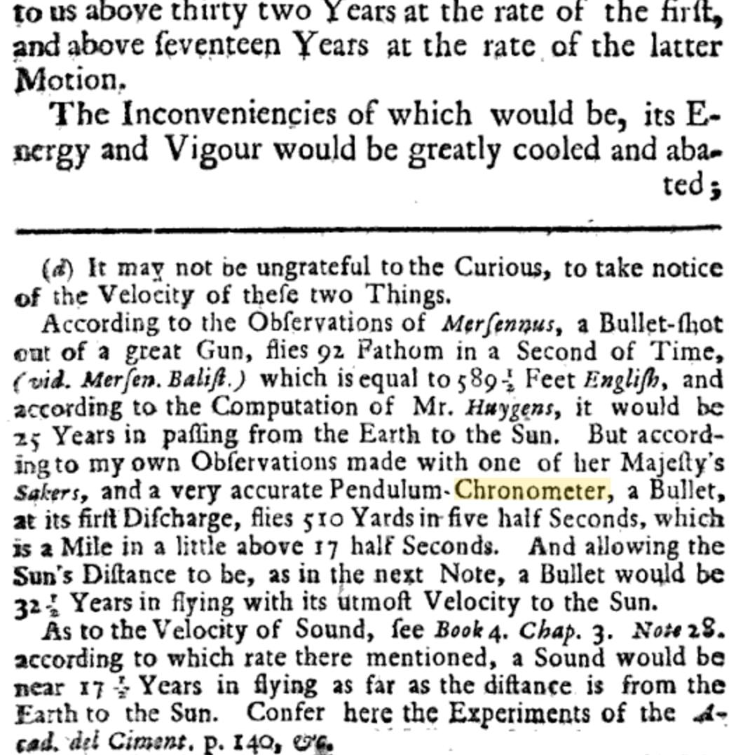 Derham Physico-Theology first use of "chronometer"