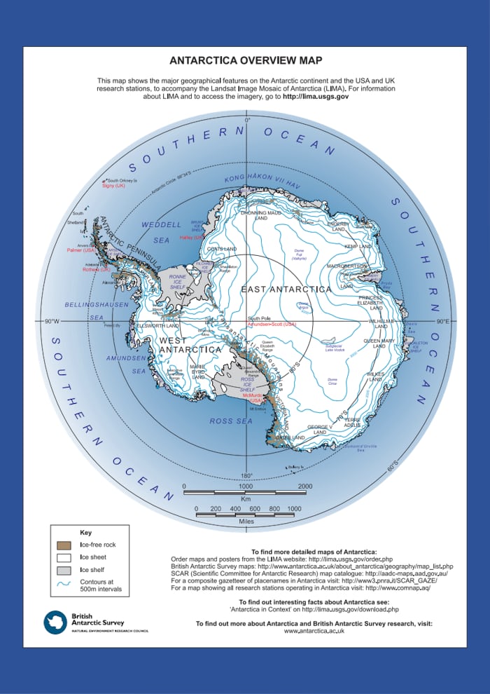 The East Antarctic and West Antarctic Ice Sheet is bisected by the Transantarctic Mountains