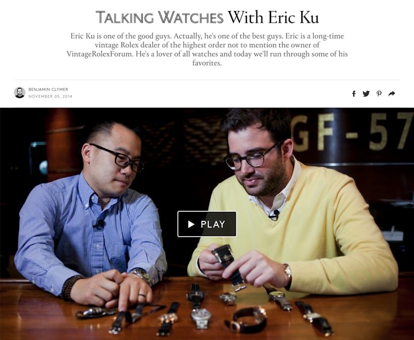 A screenshot of Talking Watches With Eric Ku on HODINKEE