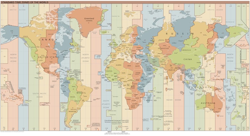 map of the standard timezones