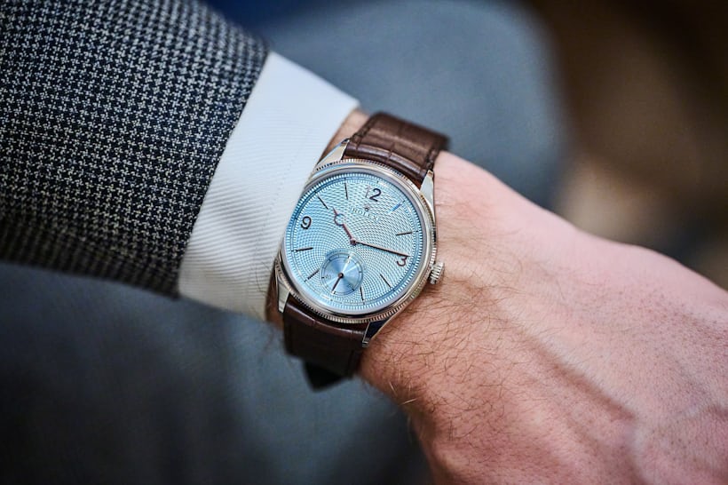 rolex 1908 perpetual platinum watch wrist shot