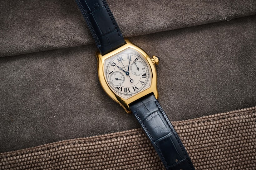 cartier prive tortue monopusher chronograph gold 