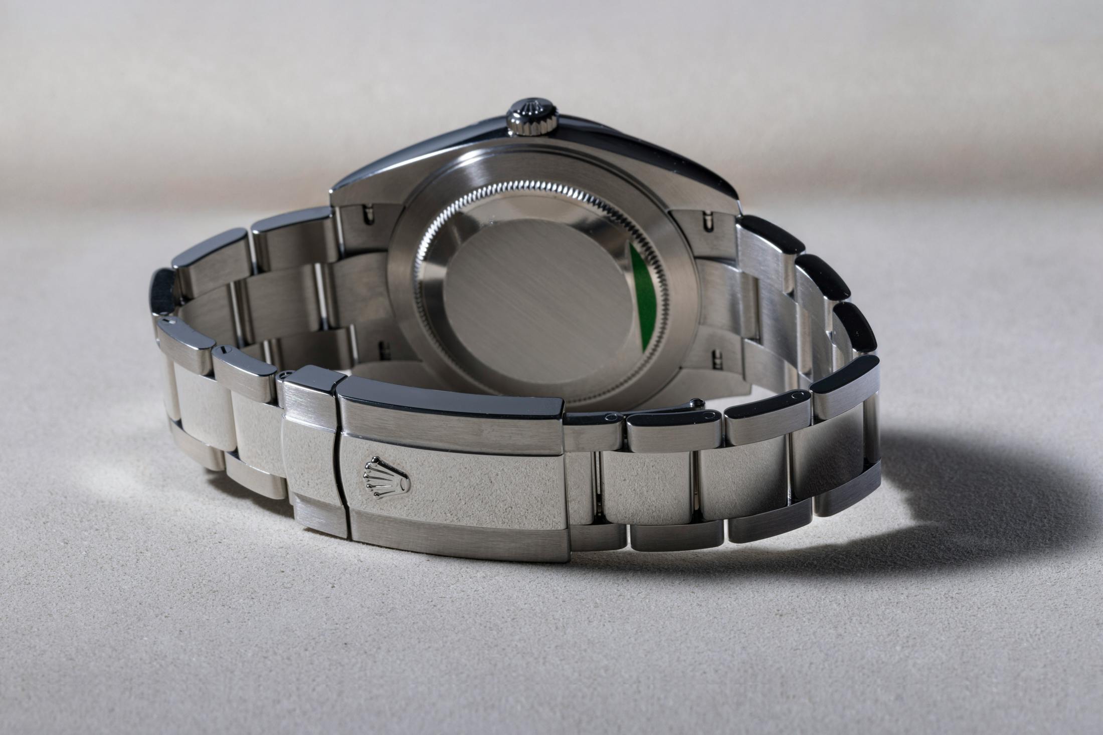 This is a Rolex Datejust in its most muscular form. The dial is profound, commanding close inspection. The green lacquer ombré effect forces consideration of the artistic vision of both the Rolex designers, conceiving the novel expression of the company's