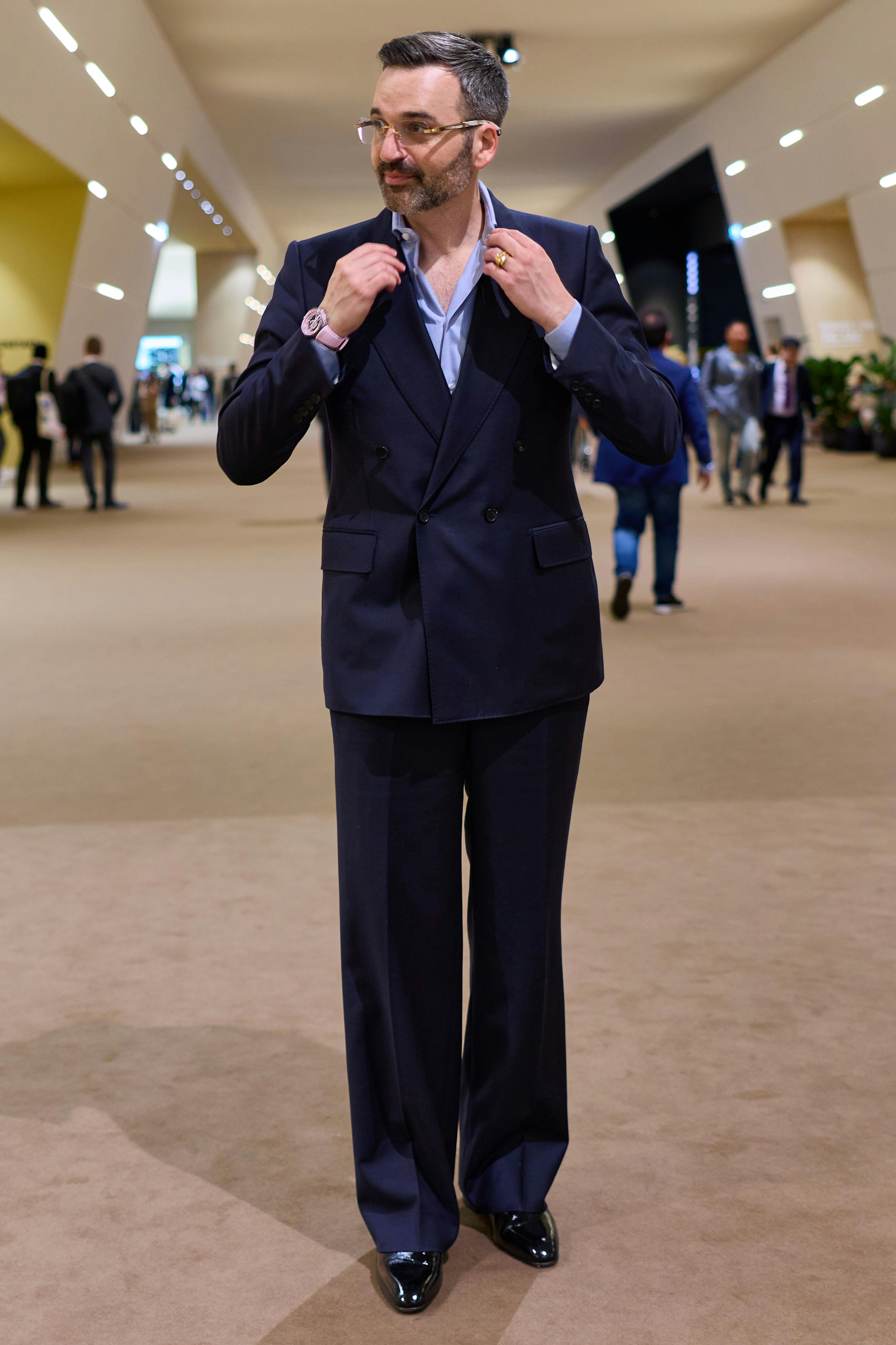 Yoni Ben-Yehuda of Material Good (@lifeofyoni) wearing a Husband's Paris double breasted suit