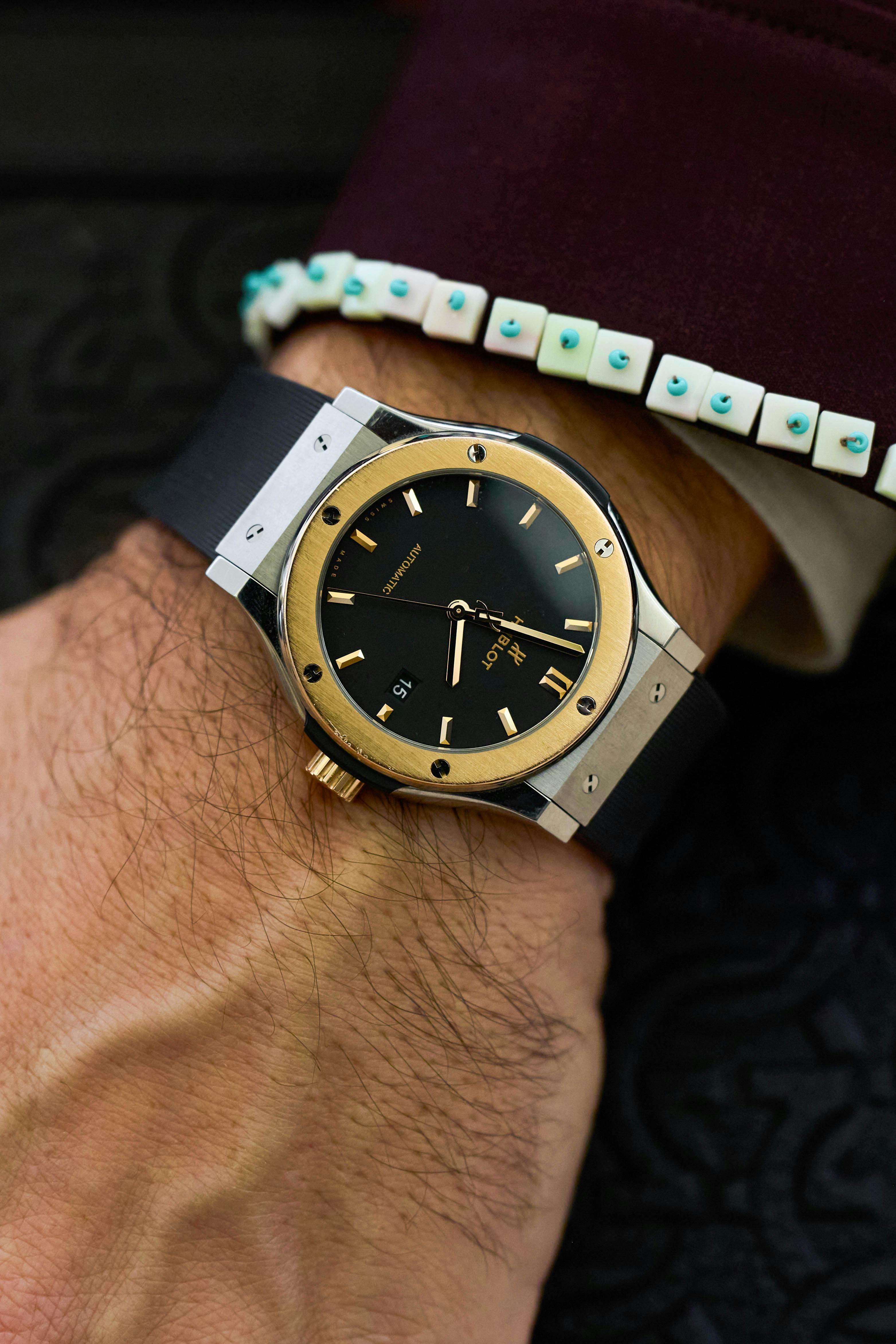 Paired with a Hublot Classic Fusion Titanium King Gold