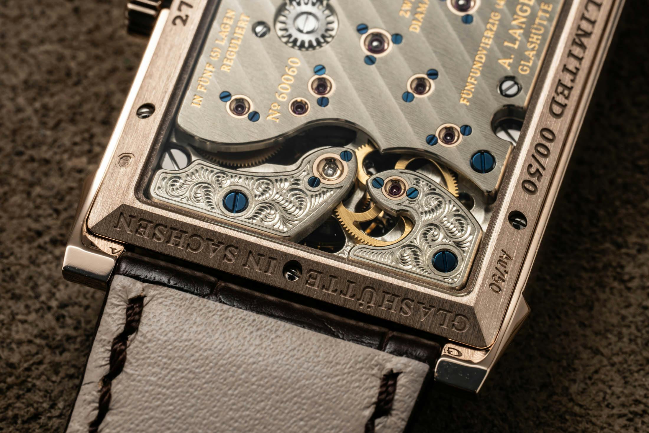 Lange Cabaret Tourbillon Honeygold Balance Cock Macro